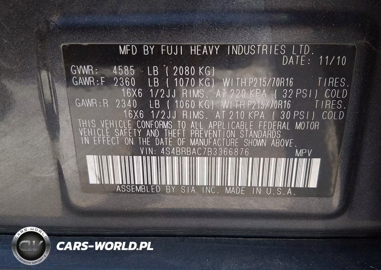2011 Subaru Outback 2.5I VIN:4S4BRBAC7B3366876 - 9