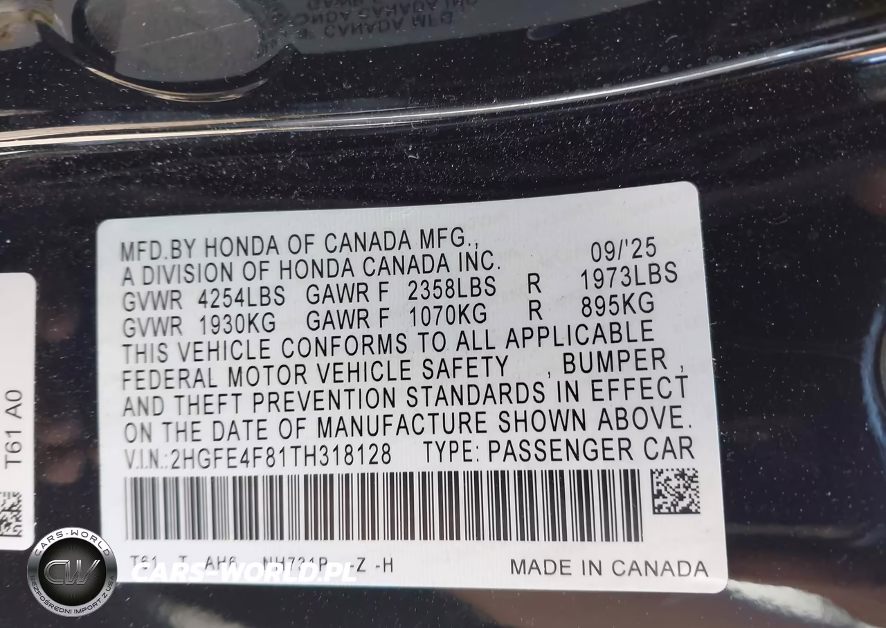 2026 Honda Civic Hybrid Sport-Sport Touring VIN:2HGFE4F81TH318128 - 9