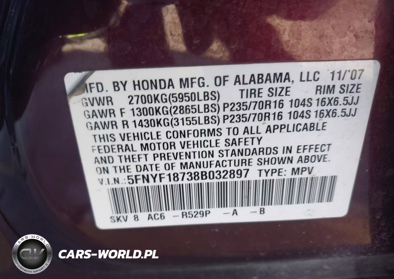 2008 Honda Pilot Ex-L VIN:5FNYF18738B032897 - 9