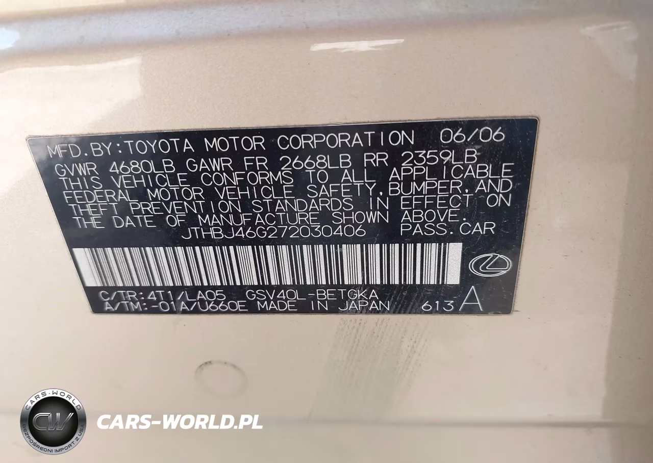 2007 Lexus Es 350 VIN:JTHBJ46G272030406 - 9