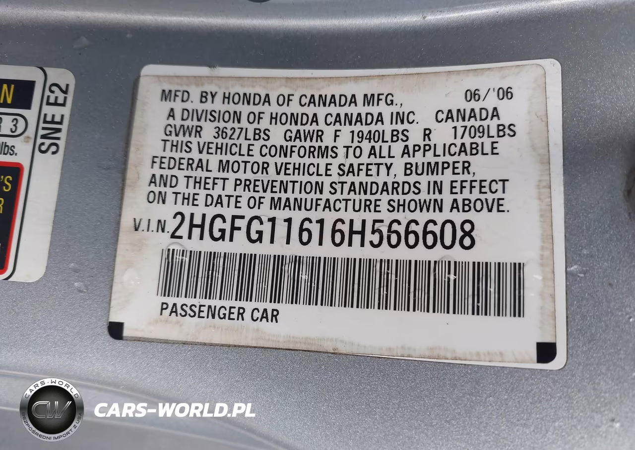 2006 Honda Civic Lx VIN:2HGFG11616H566608 - 9