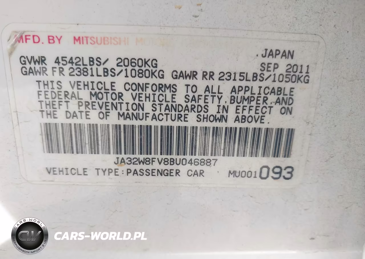 2011 Mitsubishi Lancer Evolution Gsr VIN:JA32W8FV8BU046887 - 9