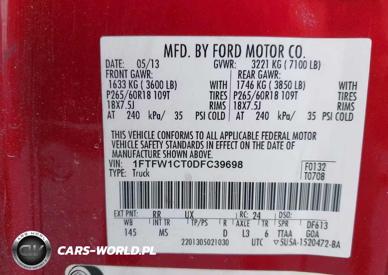 2013 Ford F-150 Xlt VIN:1FTFW1CT0DFC39698 - 9