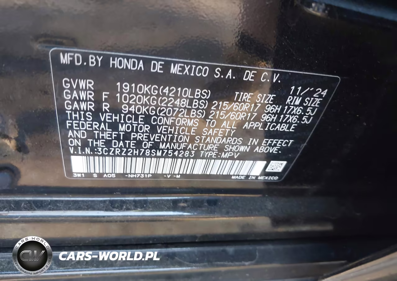 2025 Honda Hr-V Awd Ex-L VIN:3CZRZ2H78SM754283 - 9
