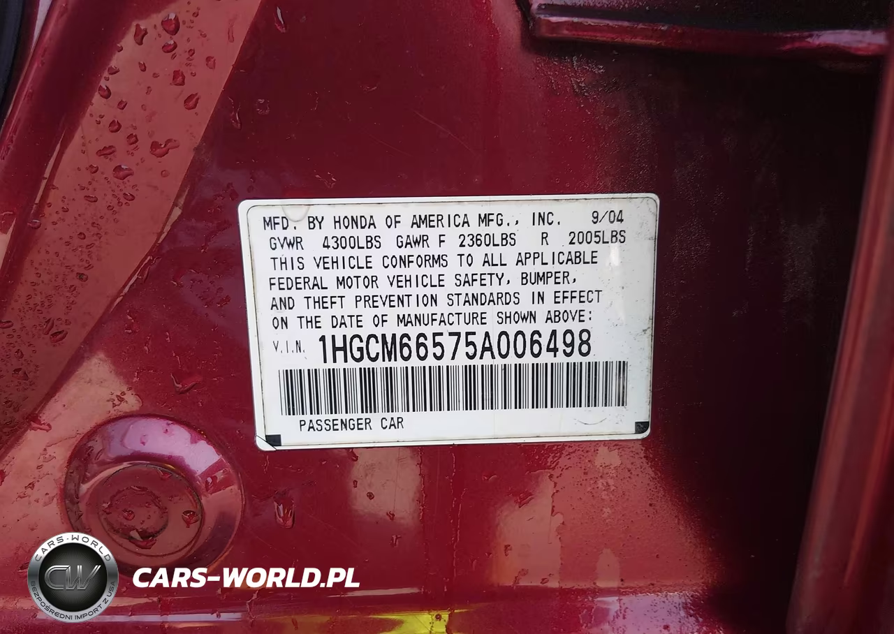 2005 Honda Accord 3.0 Ex VIN:1HGCM66575A006498 - 9