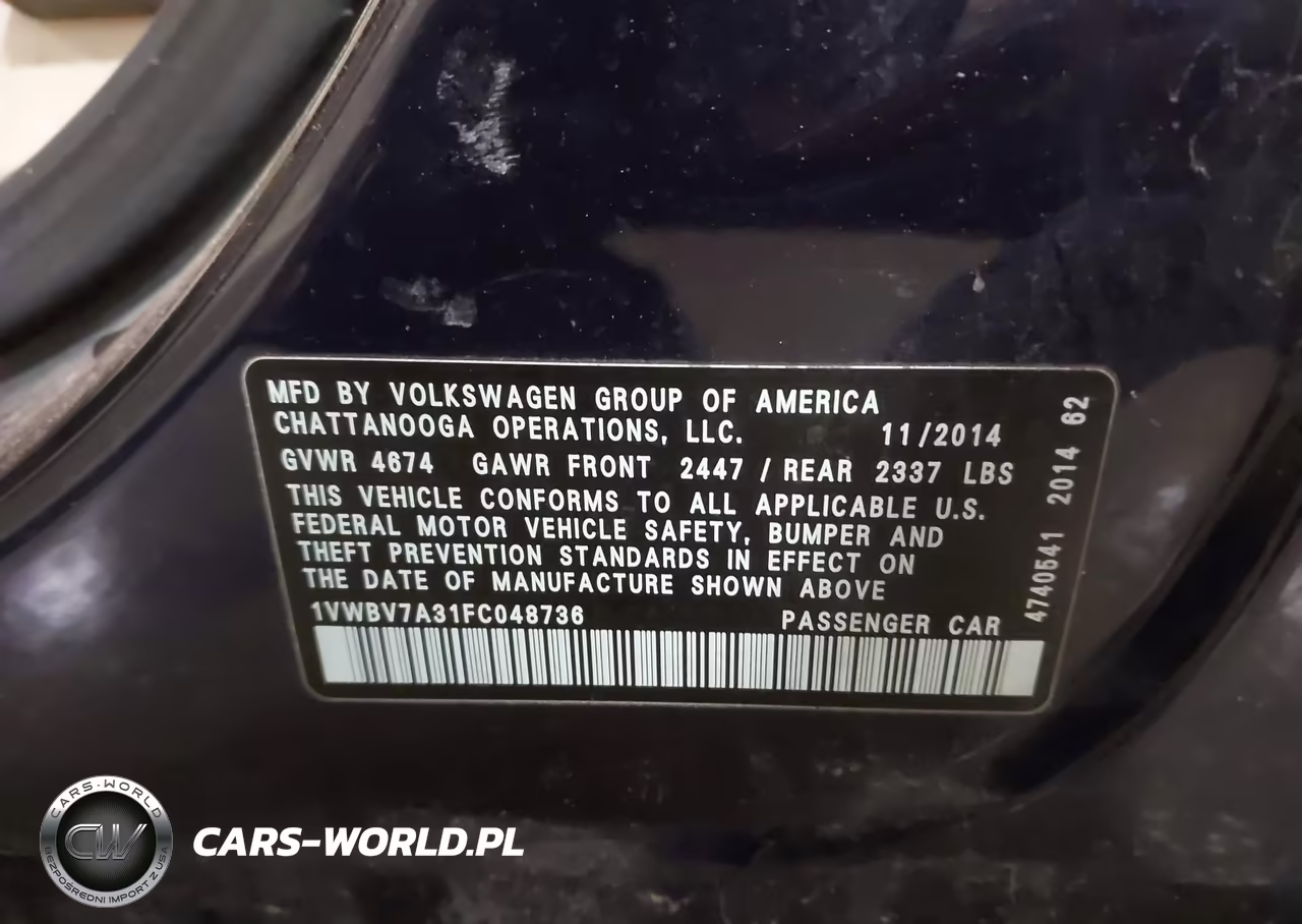 2015 Volkswagen Passat 2.0L Tdi Se VIN:1VWBV7A31FC048736 - 9