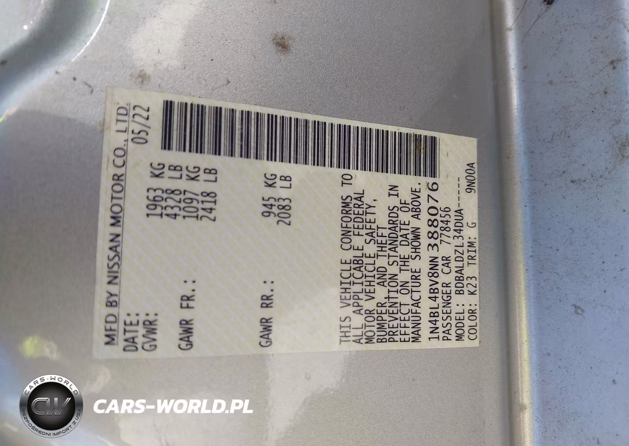 2022 Nissan Altima S Fwd VIN:1N4BL4BV8NN388076 - 9