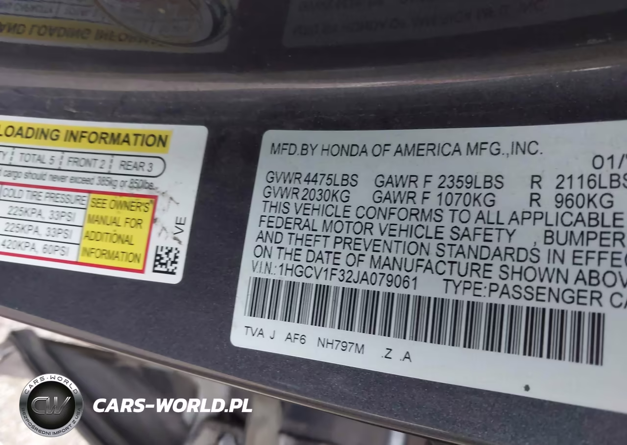 2018 Honda Accord Sport VIN:1HGCV1F32JA079061 - 9