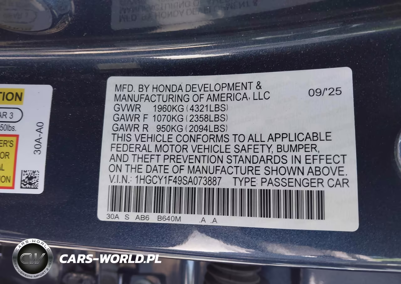 2025 Honda Accord Se VIN:1HGCY1F49SA073887 - 9
