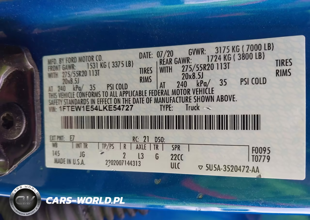 2020 Ford F-150 Xl VIN:1FTEW1E54LKE54727 - 9