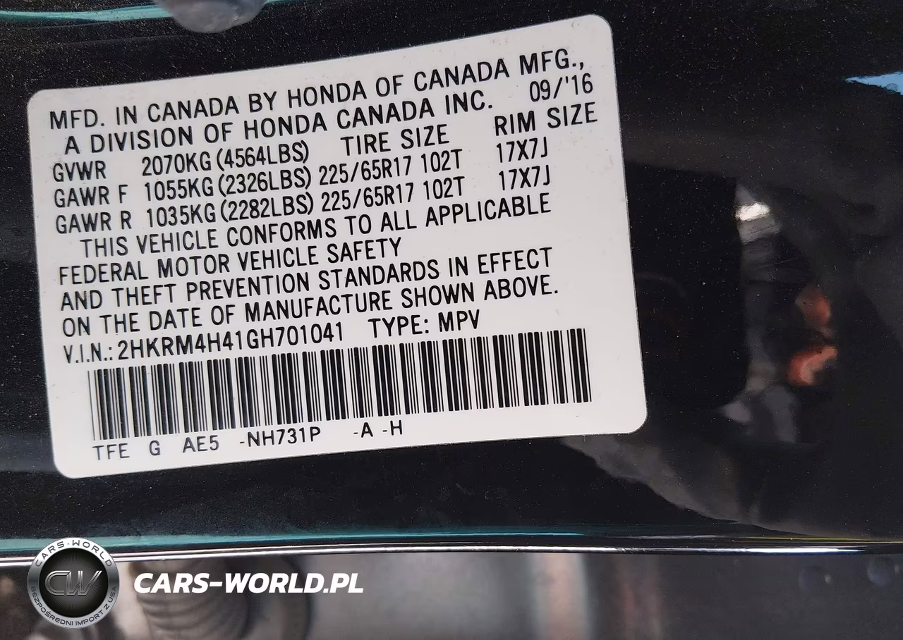 2016 Honda Cr-V Se VIN:2HKRM4H41GH701041 - 9