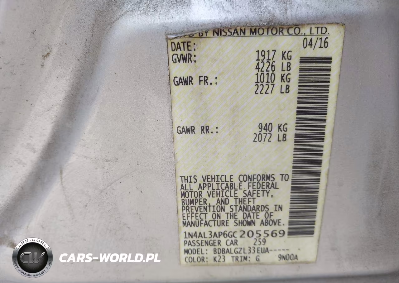 2016 Nissan Altima 2.5-2.5 S-2.5 Sl-2.5 Sr-2.5 Sv VIN:1N4AL3AP6GC205569 - 9