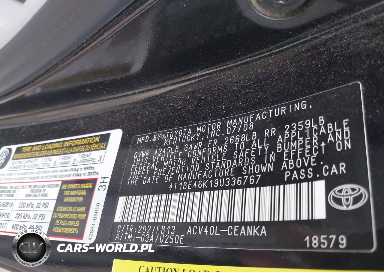 2009 Toyota Camry Le VIN:4T1BE46K19U336767 - 9