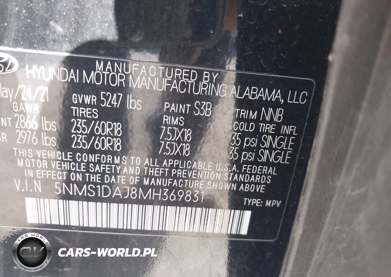 2021 Hyundai Santa Fe Se VIN:5NMS1DAJ8MH369831 - 9