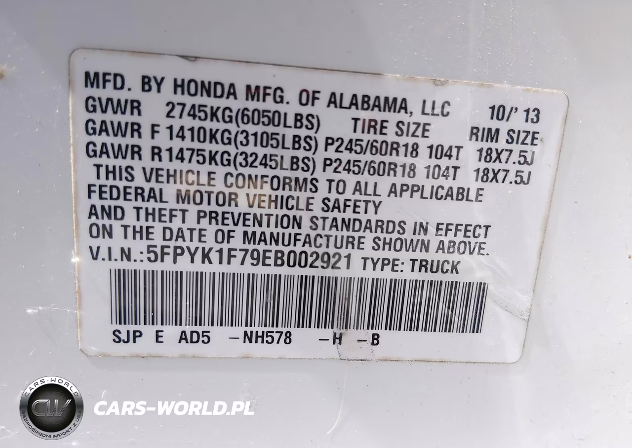 2014 Honda Ridgeline Sport VIN:5FPYK1F79EB002921 - 9