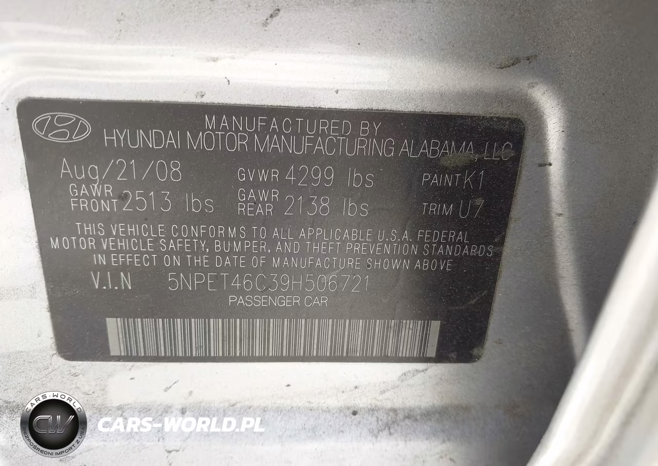 2009 Hyundai Sonata Gls VIN:5NPET46C39H506721 - 9