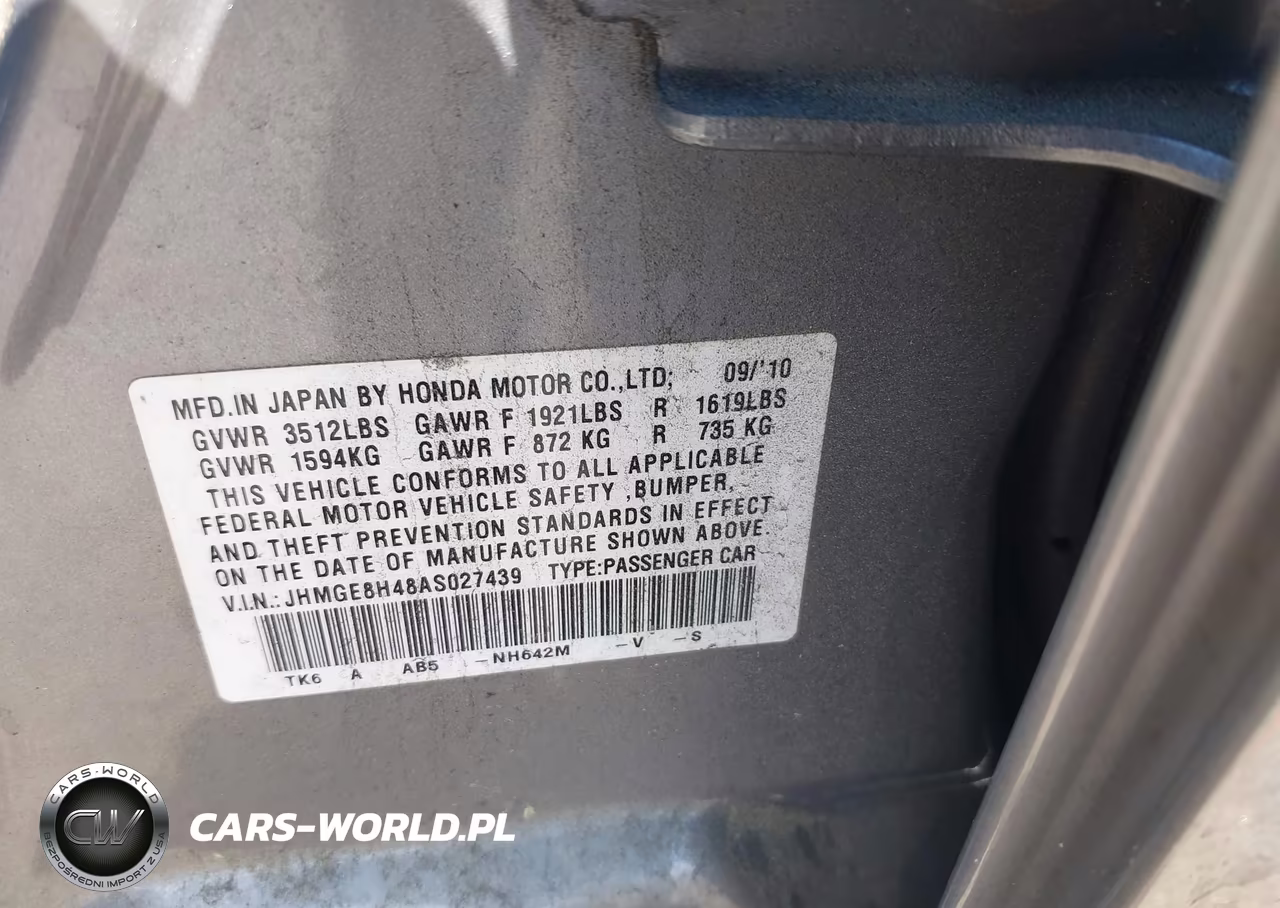 2010 Honda Fit Sport VIN:JHMGE8H48AS027439 - 9