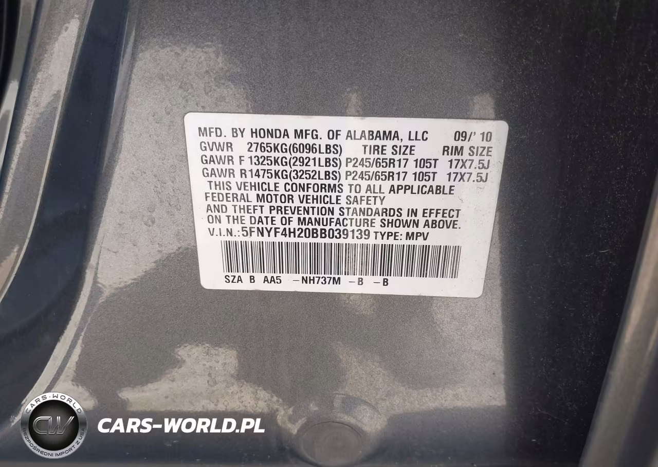 2011 Honda Pilot Lx VIN:5FNYF4H20BB039139 - 9