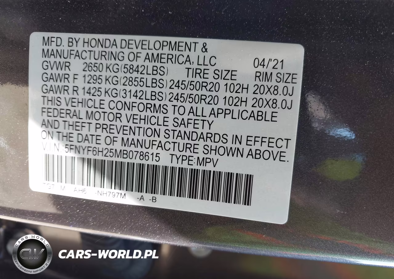 2021 Honda Pilot Awd Special Edition VIN:5FNYF6H25MB078615 - 9