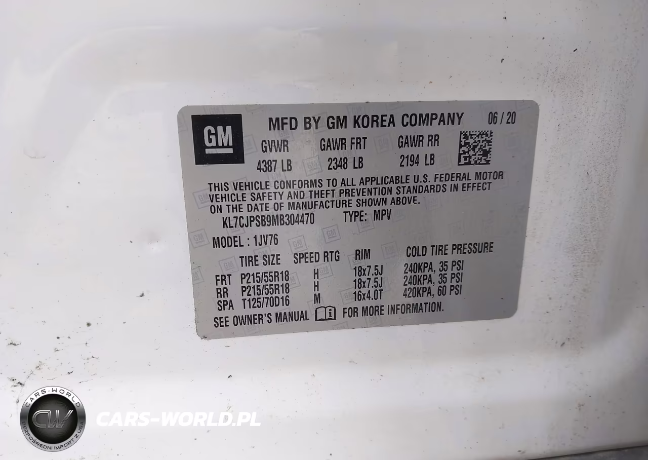 2021 Chevrolet Trax Awd Lt VIN:KL7CJPSB9MB304470 - 9