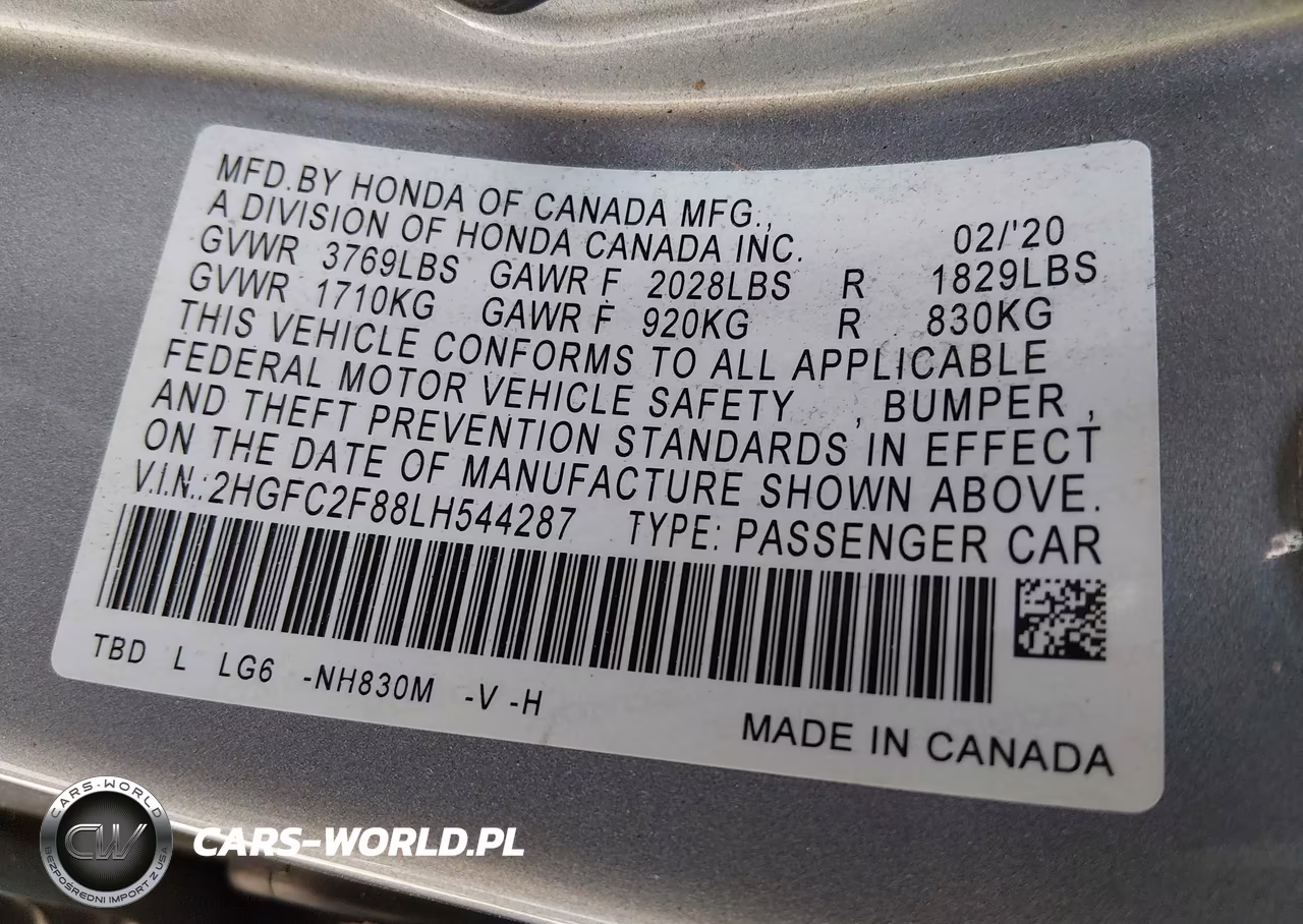 2020 Honda Civic Sport VIN:2HGFC2F88LH544287 - 9