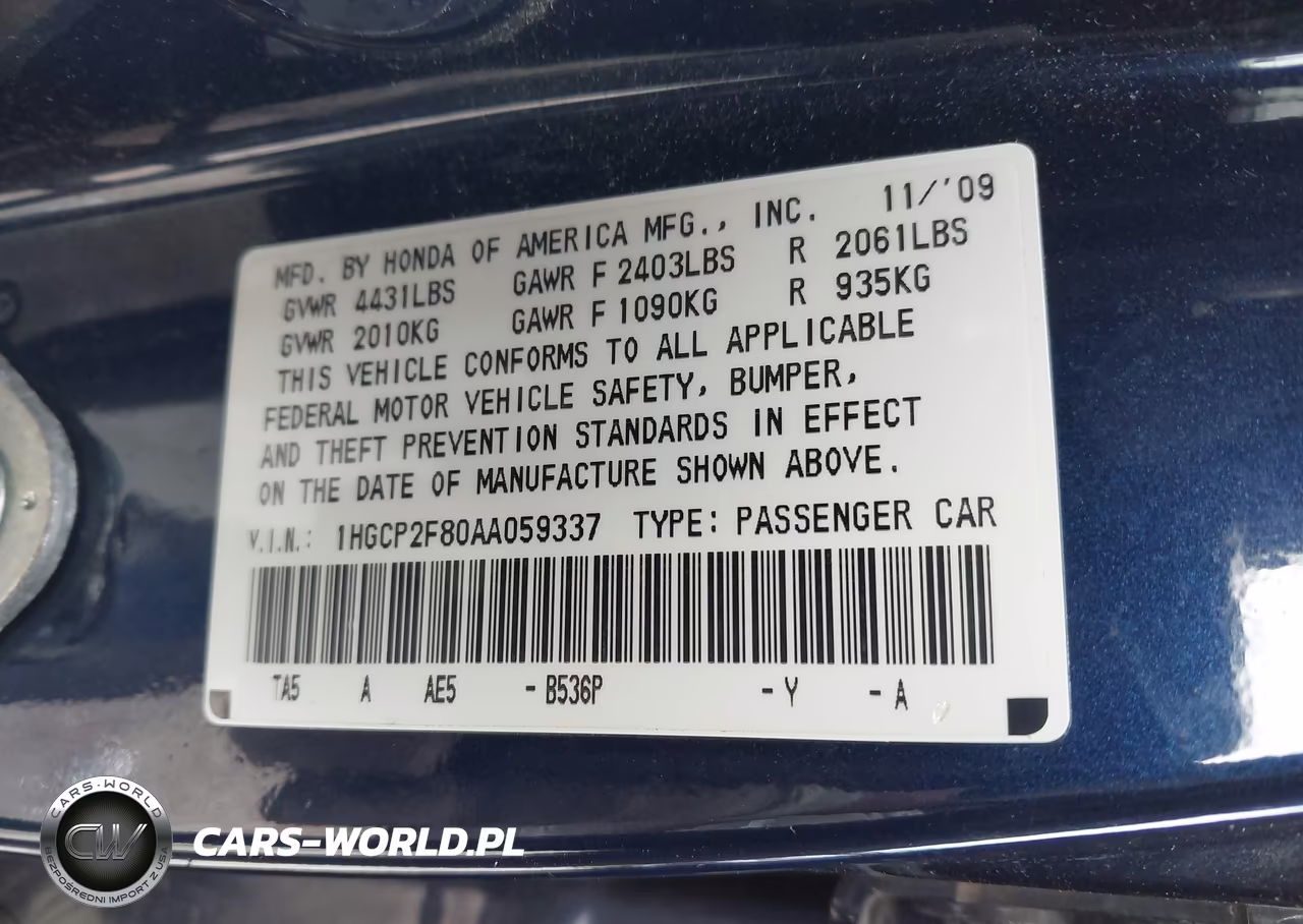 2010 Honda Accord 2.4 Ex-L VIN:1HGCP2F80AA059337 - 9