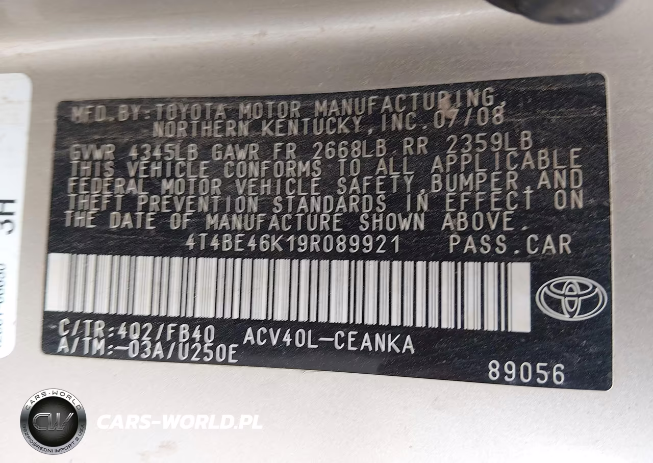 2009 Toyota Camry Le VIN:4T4BE46K19R089921 - 9