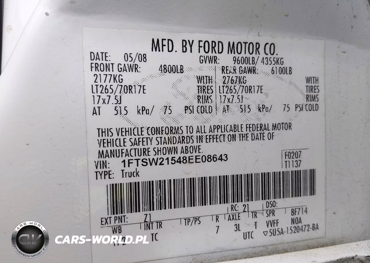 2008 Ford F250 Super Duty VIN:1FTSW21548EE08643 - 9