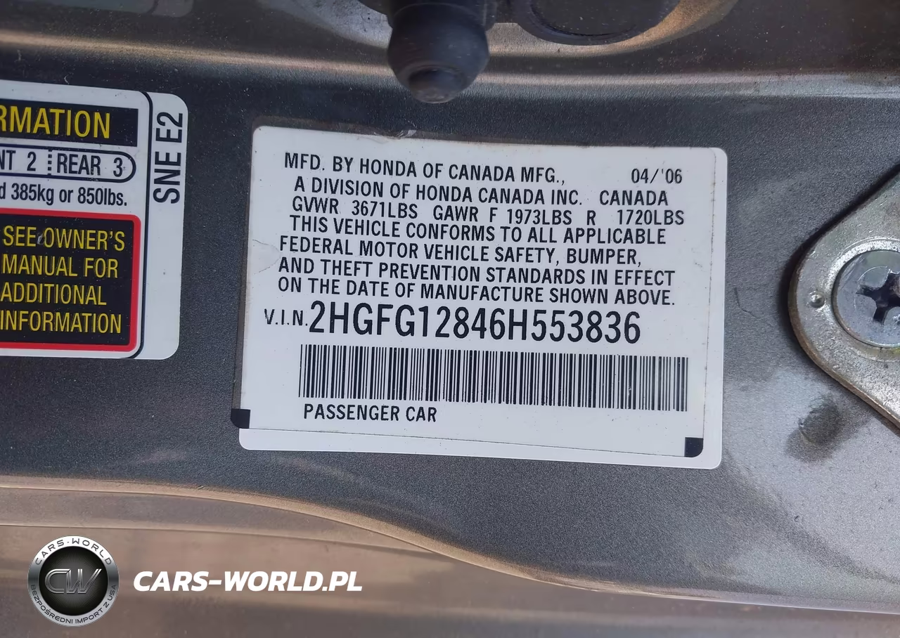 2006 Honda Civic Ex VIN:2HGFG12846H553836 - 9