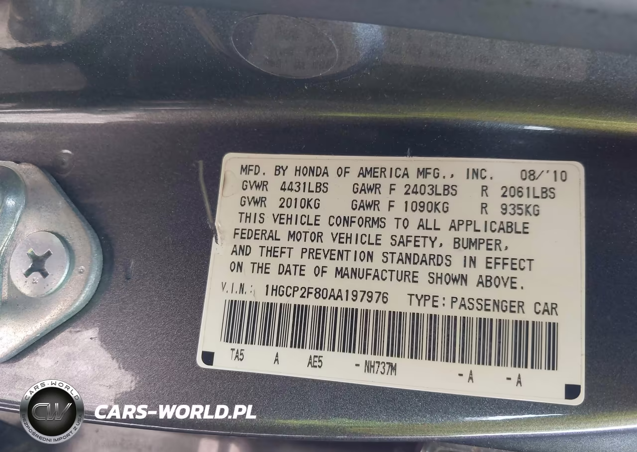 2010 Honda Accord 2.4 Ex-L VIN:1HGCP2F80AA197976 - 9