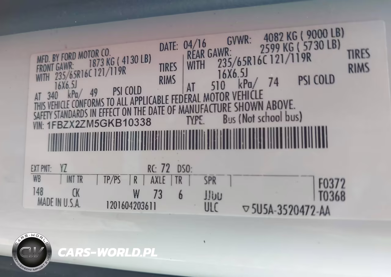 2016 Ford Transit-350 Xlt VIN:1FBZX2ZM5GKB10338 - 9