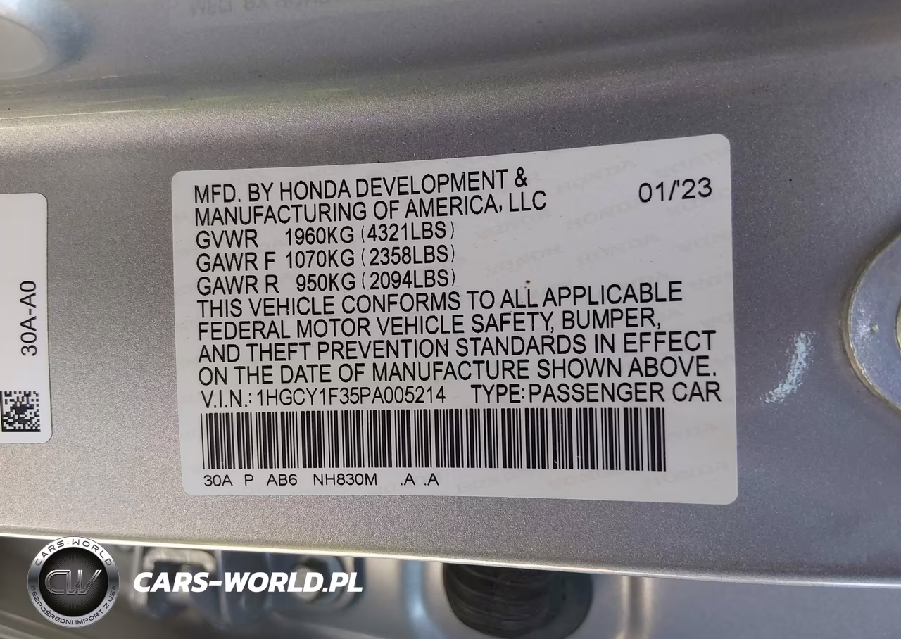 2023 Honda Accord Ex VIN:1HGCY1F35PA005214 - 9