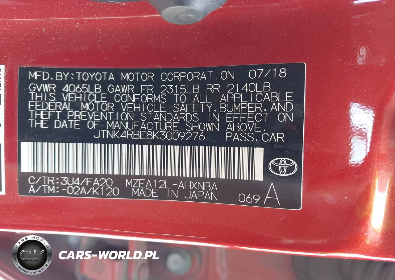 2019 Toyota Corolla Se VIN:JTNK4RBE8K3009276 - 9