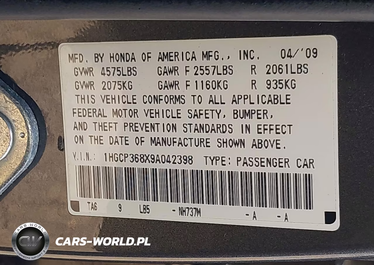 2009 Honda Accord 3.5 Ex-L VIN:1HGCP368X9A042398 - 9