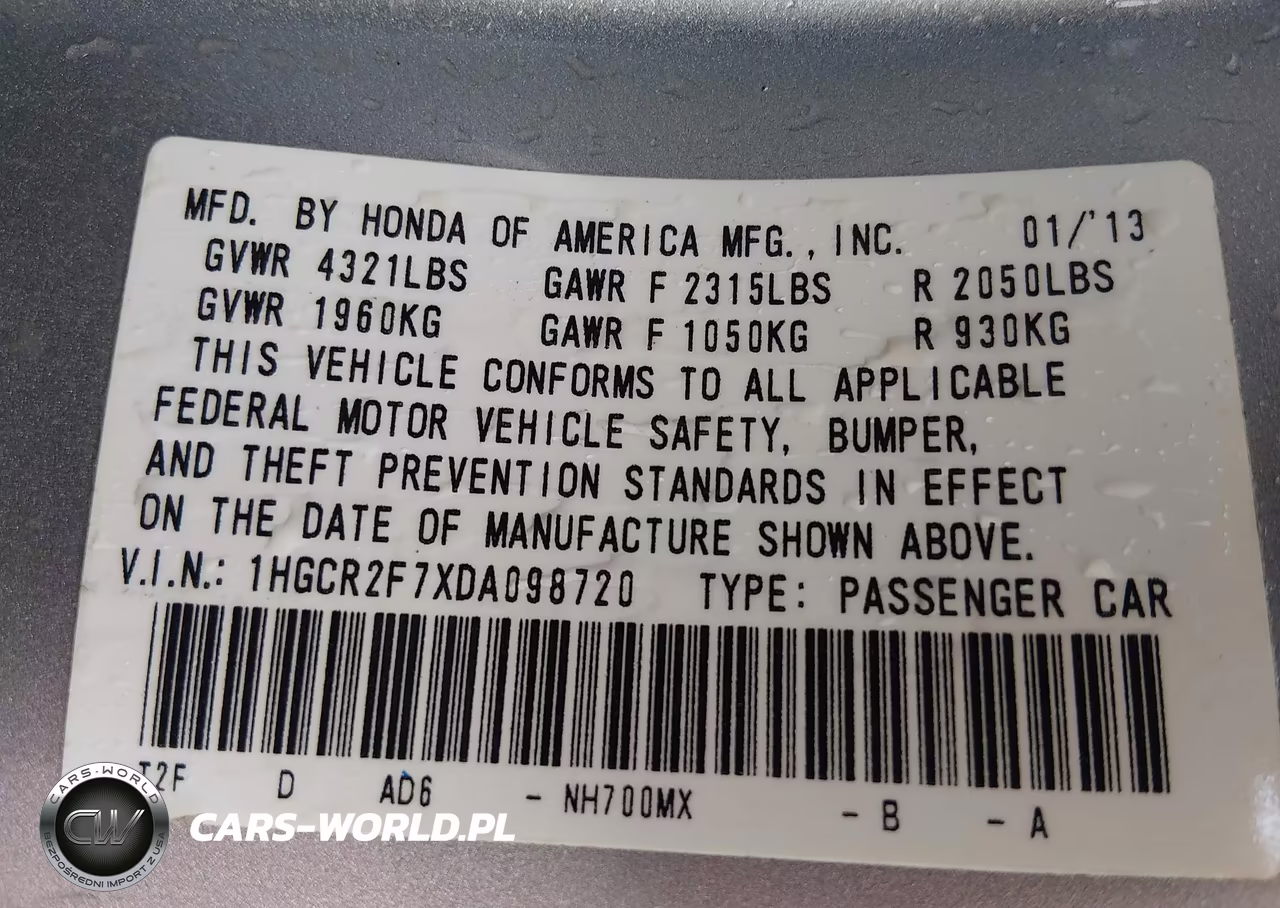 2013 HONDA ACCORD EX VIN:1HGCR2F7XDA098720 - 9