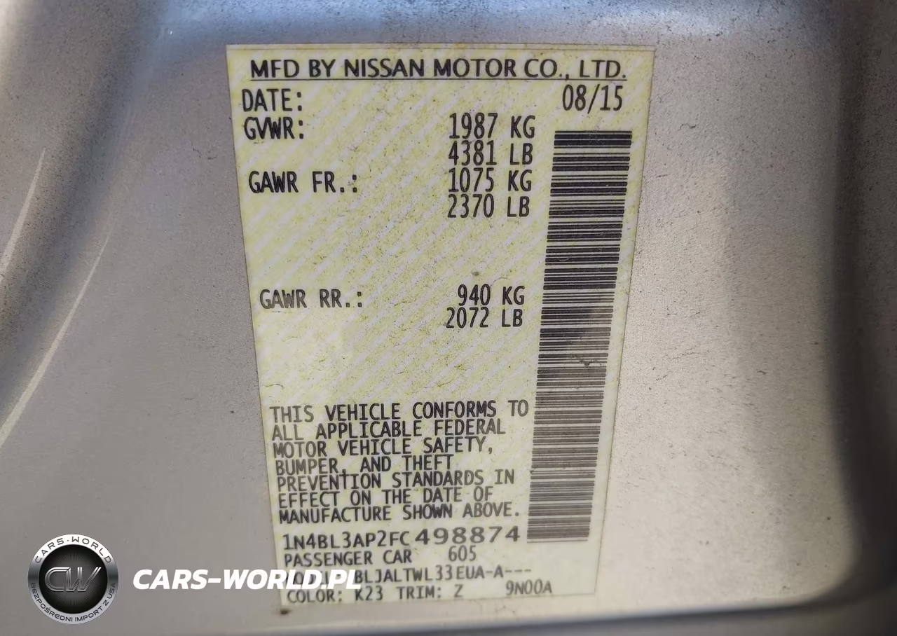 2015 Nissan Altima 3.5 S-3.5 Sl-3.5 Sv VIN:1N4BL3AP2FC498874 - 9