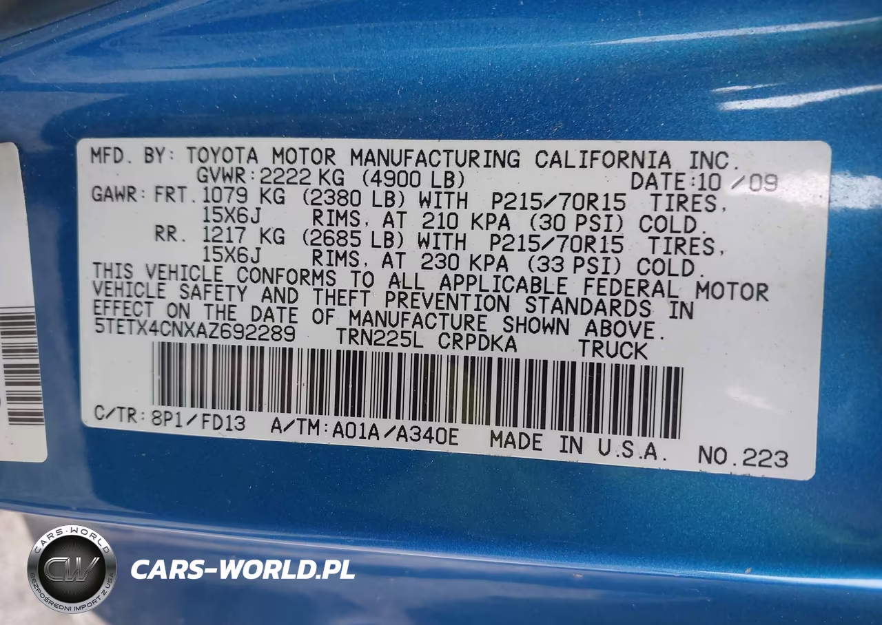 2010 Toyota Tacoma VIN:5TETX4CNXAZ692289 - 9