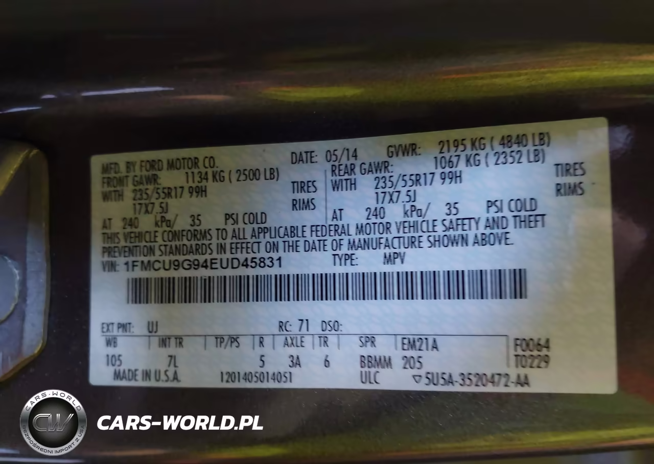 2014 Ford Escape Se VIN:1FMCU9G94EUD45831 - 9