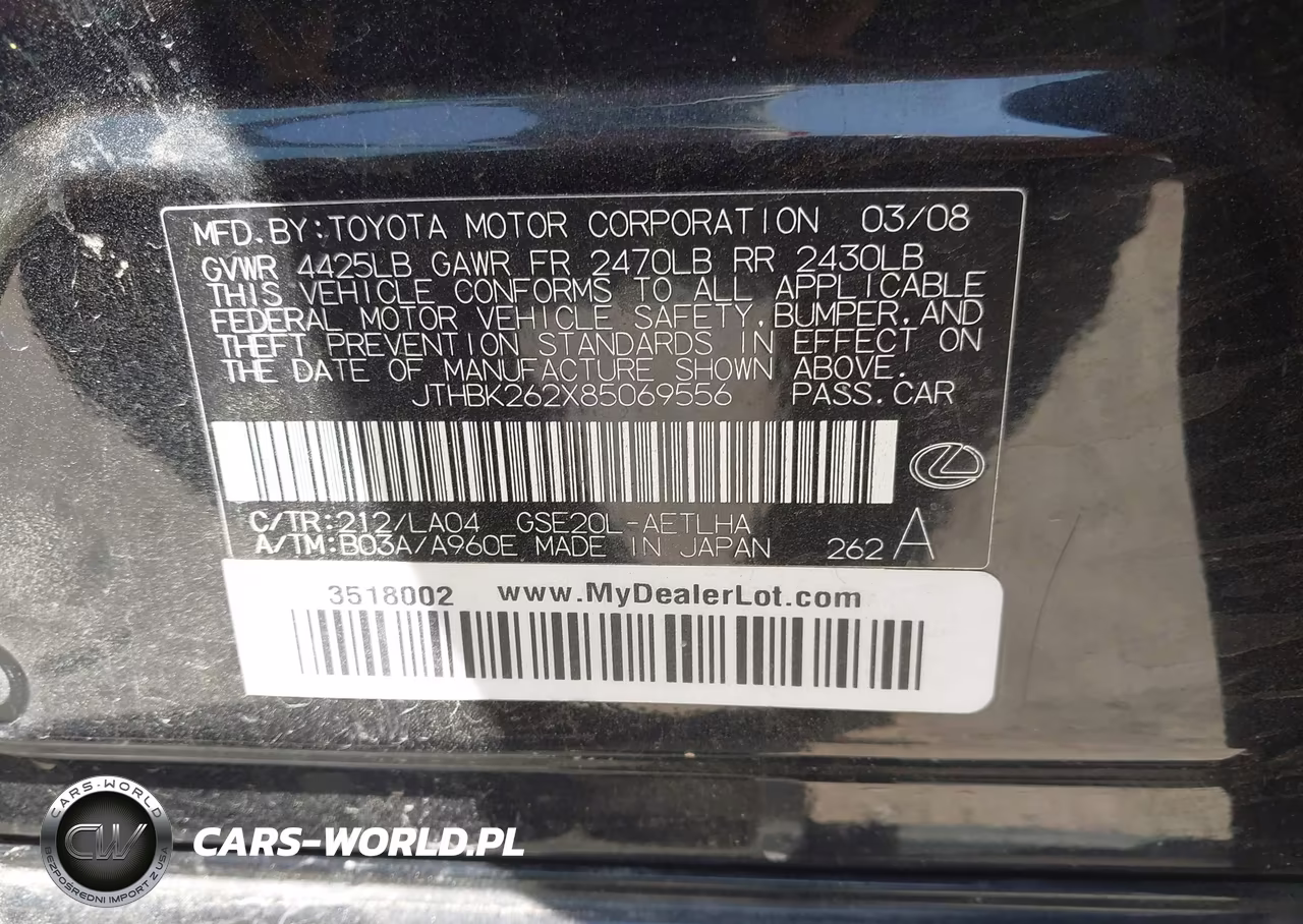 2008 Lexus Is 250 VIN:JTHBK262X85069556 - 9