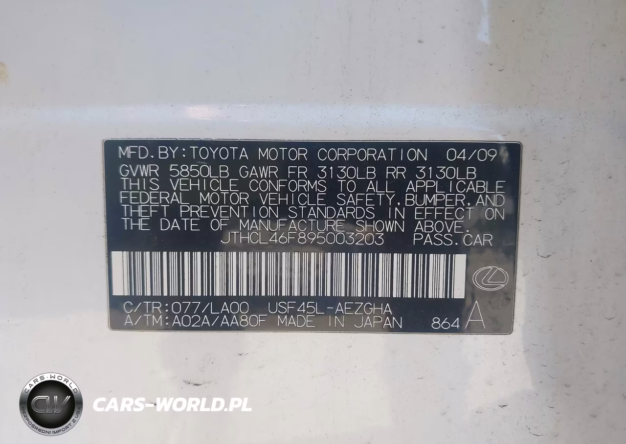 2009 Lexus Ls 460 VIN:JTHCL46F895003203 - 9
