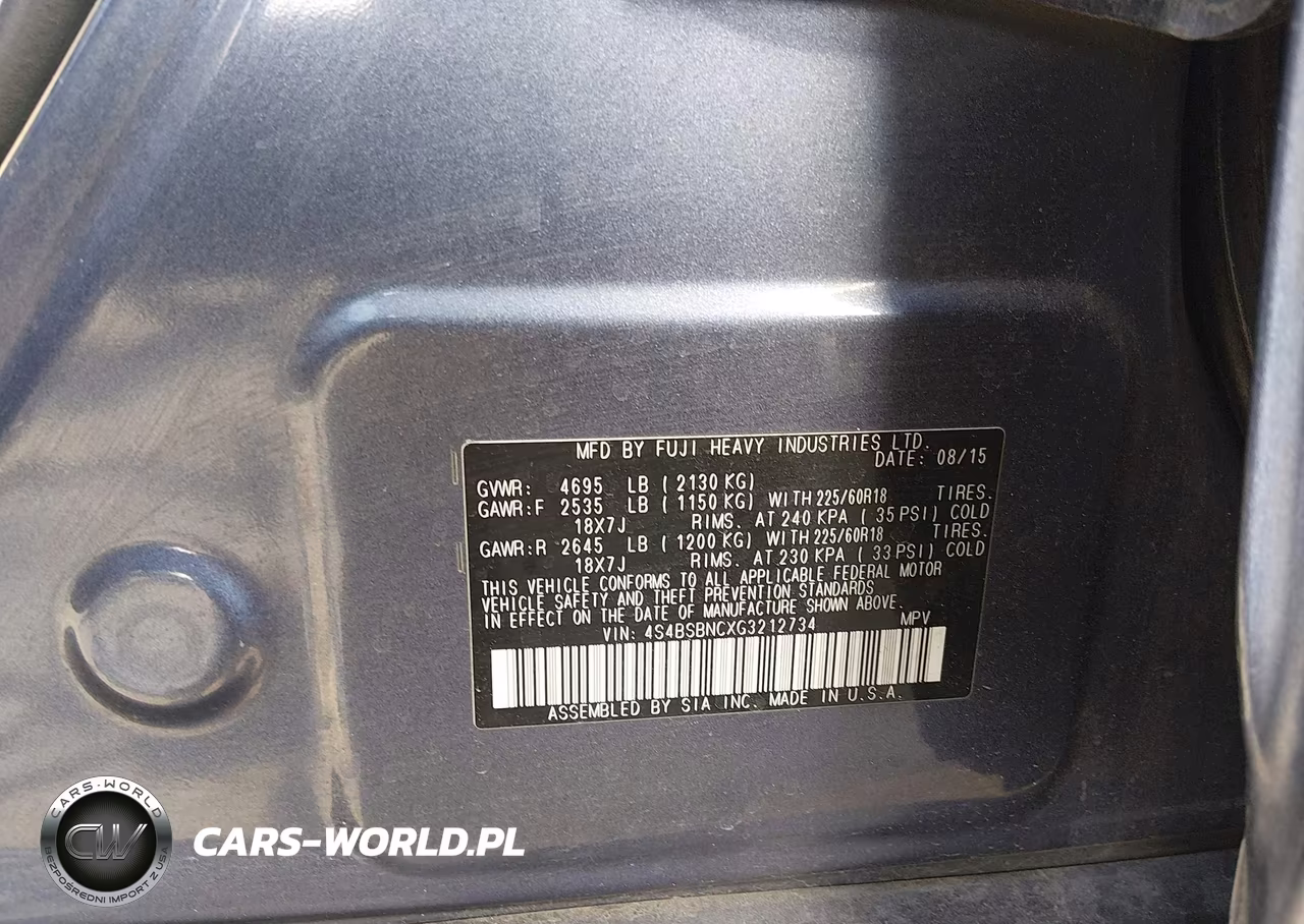 2016 Subaru Outback 2.5I Limited VIN:4S4BSBNCXG3212734 - 9