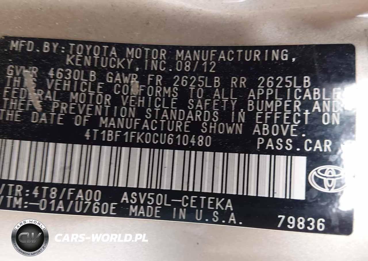 2012 Toyota Camry L VIN:4T1BF1FK0CU610480 - 9