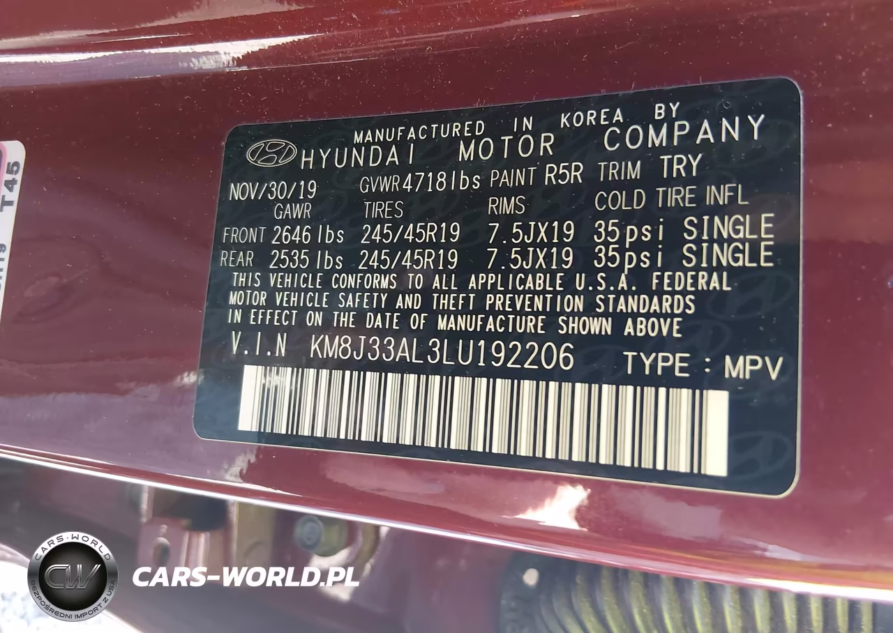 2020 Hyundai Tucson Sport VIN:KM8J33AL3LU192206 - 9