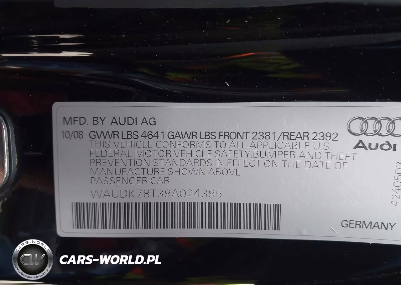 2009 Audi A5 3.2L VIN:WAUDK78T39A024395 - 9