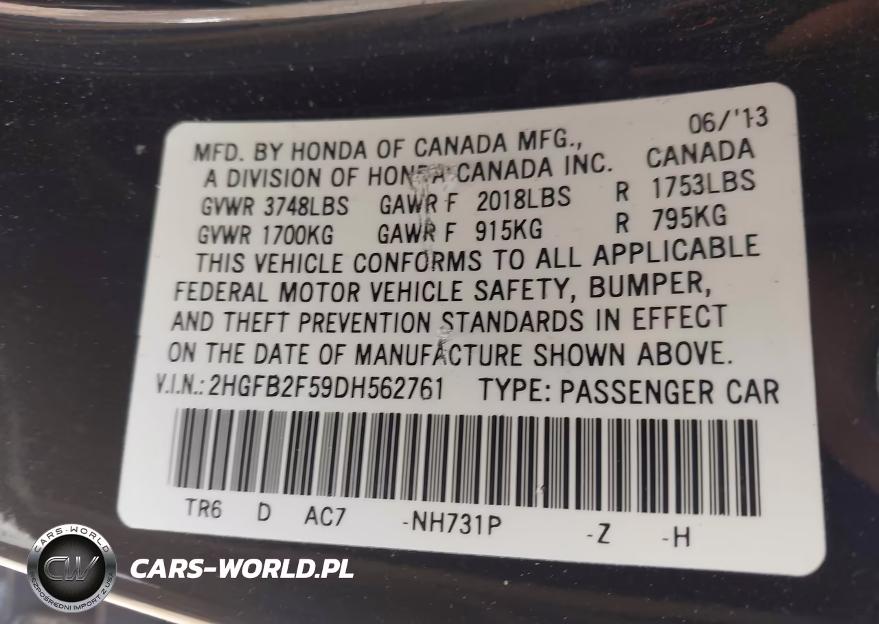 2013 Honda Civic Lx VIN:2HGFB2F59DH562761 - 9