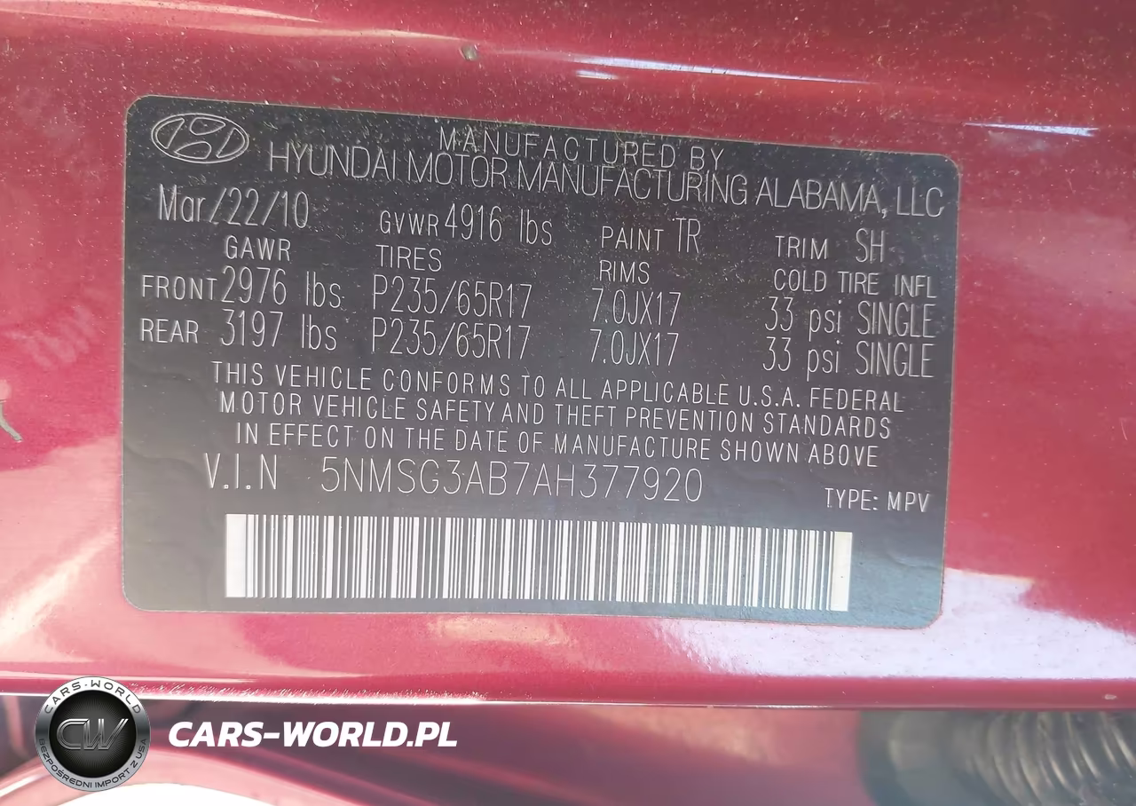 2010 Hyundai Santa Fe Gls VIN:5NMSG3AB7AH377920 - 9