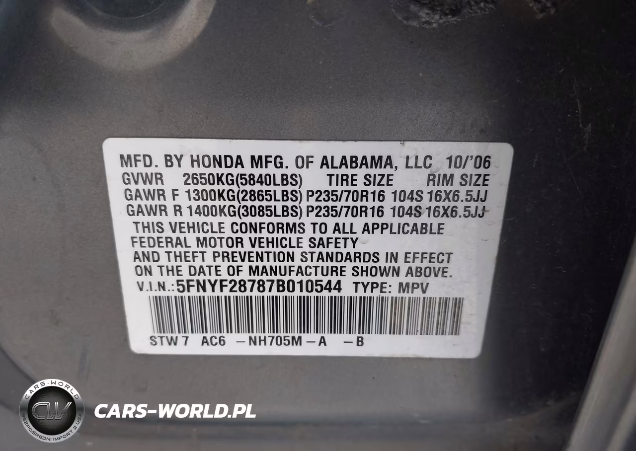 2007 Honda Pilot Ex-L VIN:5FNYF28787B010544 - 9