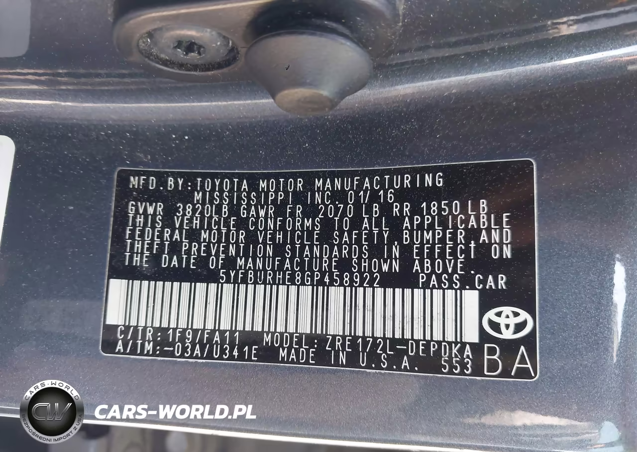 2016 Toyota Corolla L VIN:5YFBURHE8GP458922 - 9
