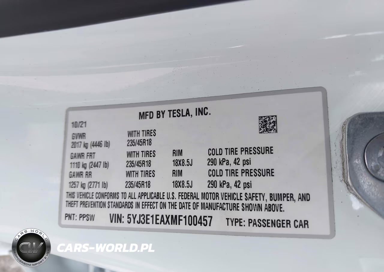 2021 Tesla Model 3 Standard Range Plus Rear-Wheel Drive VIN:5YJ3E1EAXMF100457 - 9