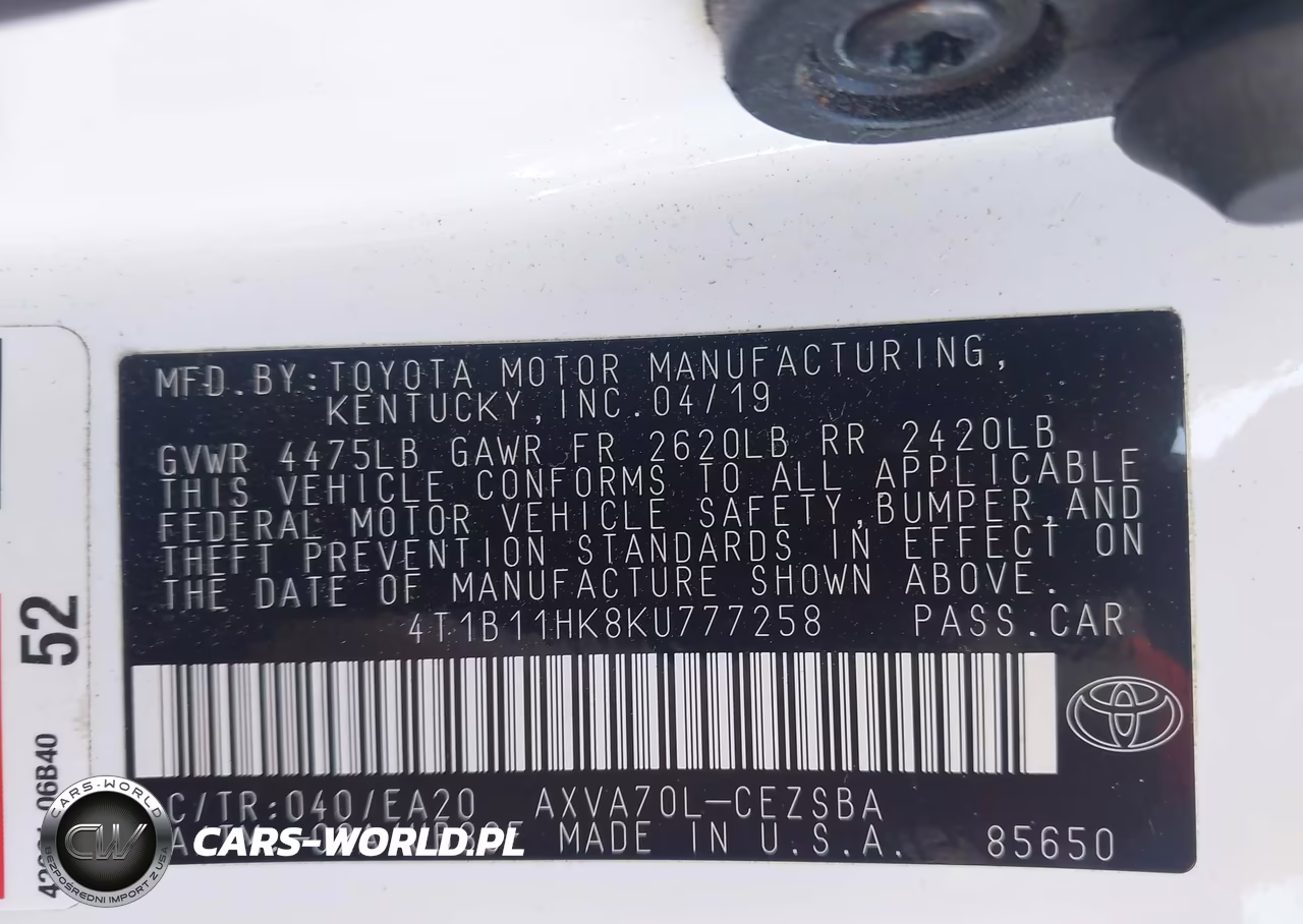 2019 Toyota Camry Se VIN:4T1B11HK8KU777258 - 9